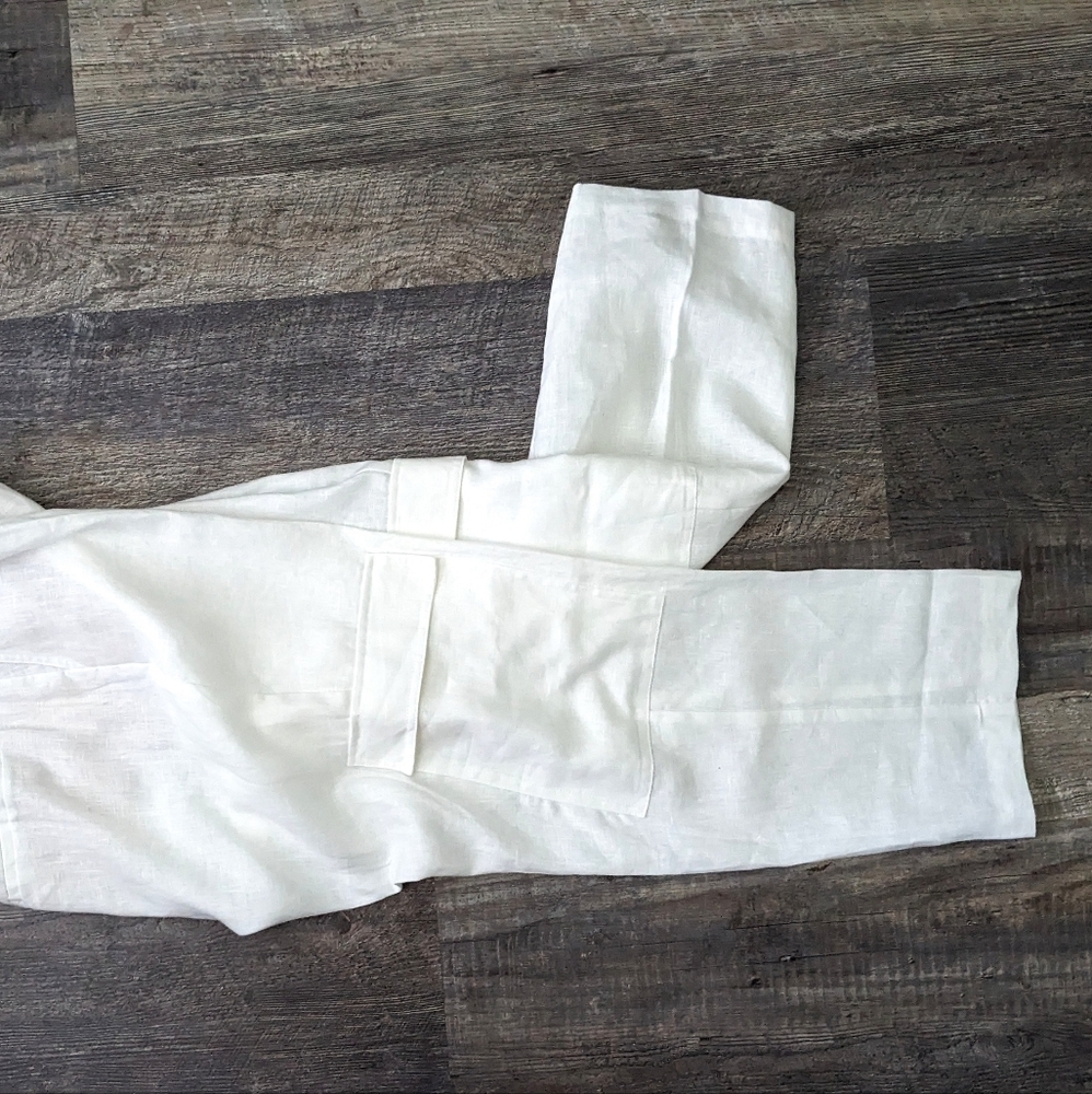 NWT Mango White Linen Straight Leg High Waist Cargo Pants Size 14 - Picture 5 of 14